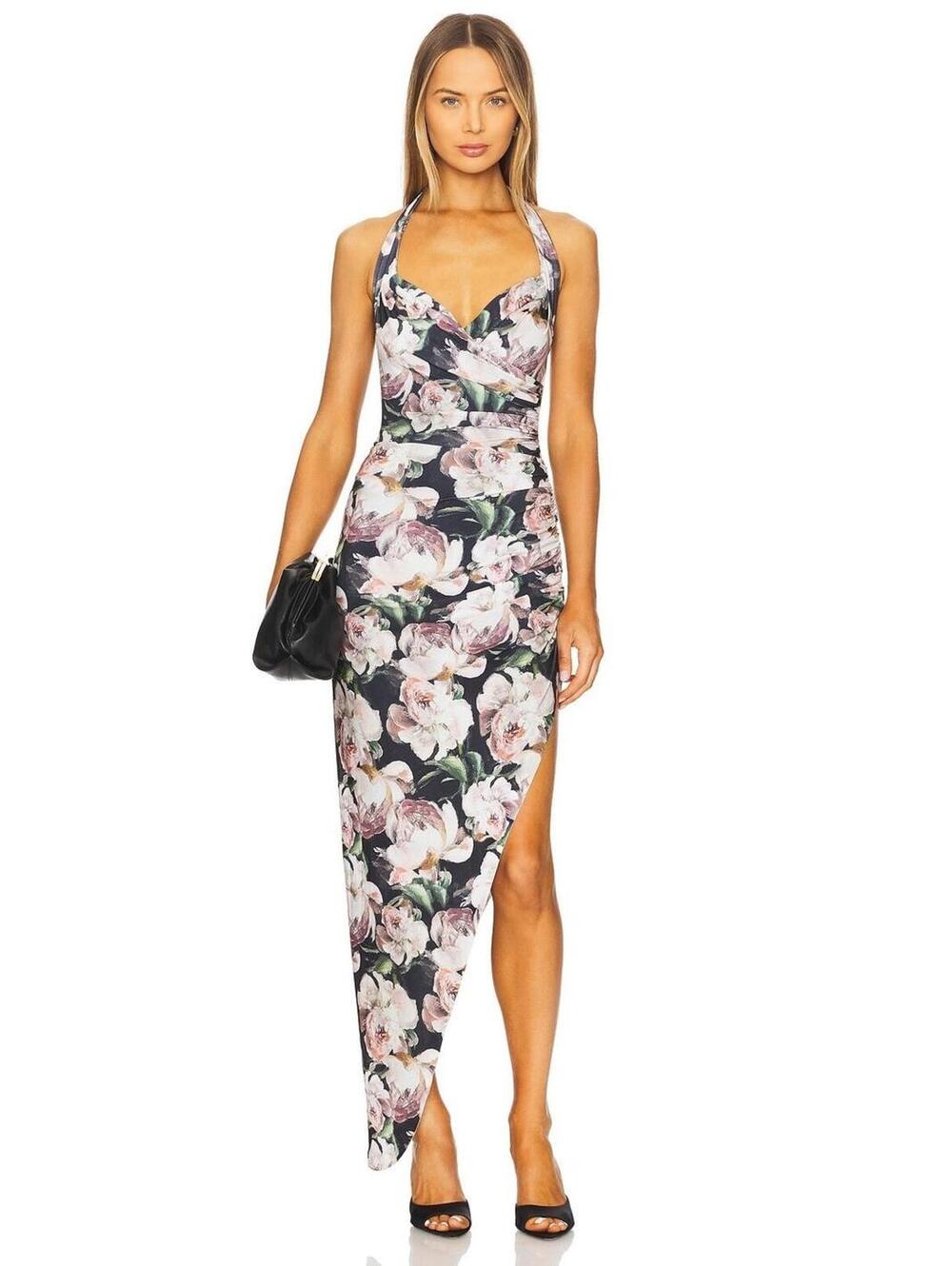 260$ Norma Kamali Cayla Side Draped Gown Maxi Dress Women's Size M Peony